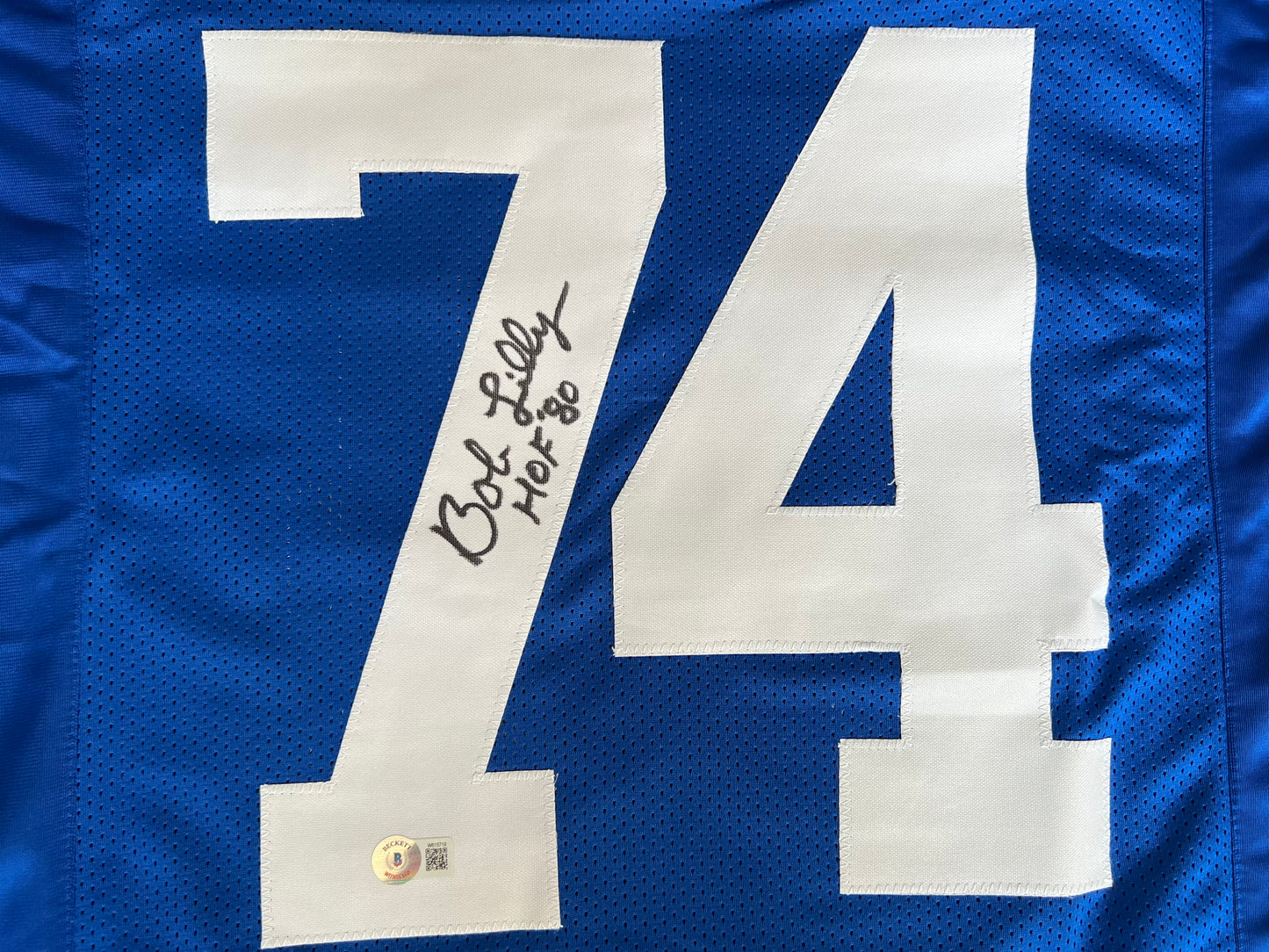 BOB LILLY SIGNED BLUE JERSEY Size M Dallas Cowboys w/HOF 80 BAS COA