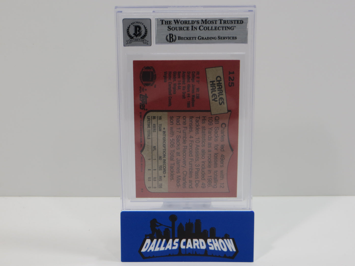 CHARLES HALEY SIGNED 1987 TOPPS #125 COWBOYS 49ers BGS BAS SLAB AUTO 10