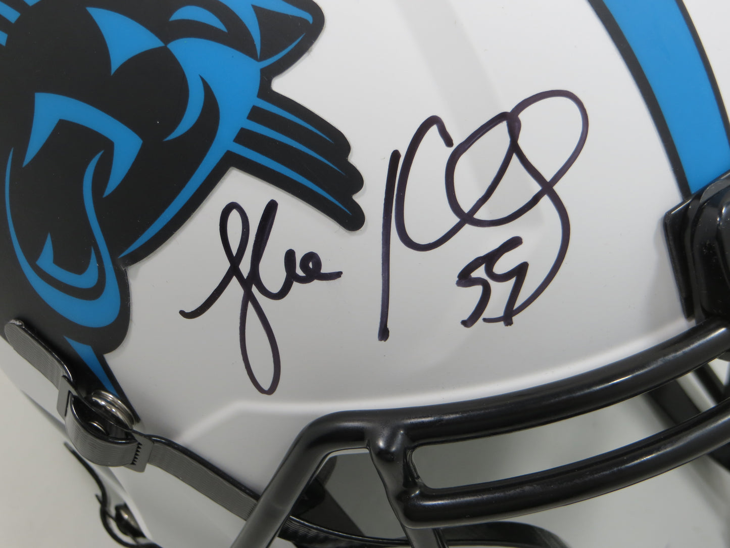 LUKE KUECHLY SIGNED CAROLINA PANTHERS SPEED F/S LUNAR ECLIPSE HELMET BAS