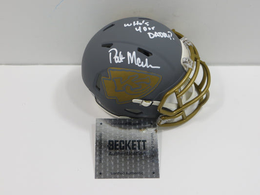 PAT PATRICK MAHOMES SR. KANSAS CITY CHIEFS SIGNED SLATE HELMET w/INSC BAS