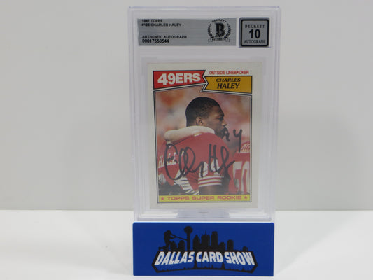 CHARLES HALEY SIGNED 1987 TOPPS #125 COWBOYS 49ers BGS BAS SLAB AUTO 10