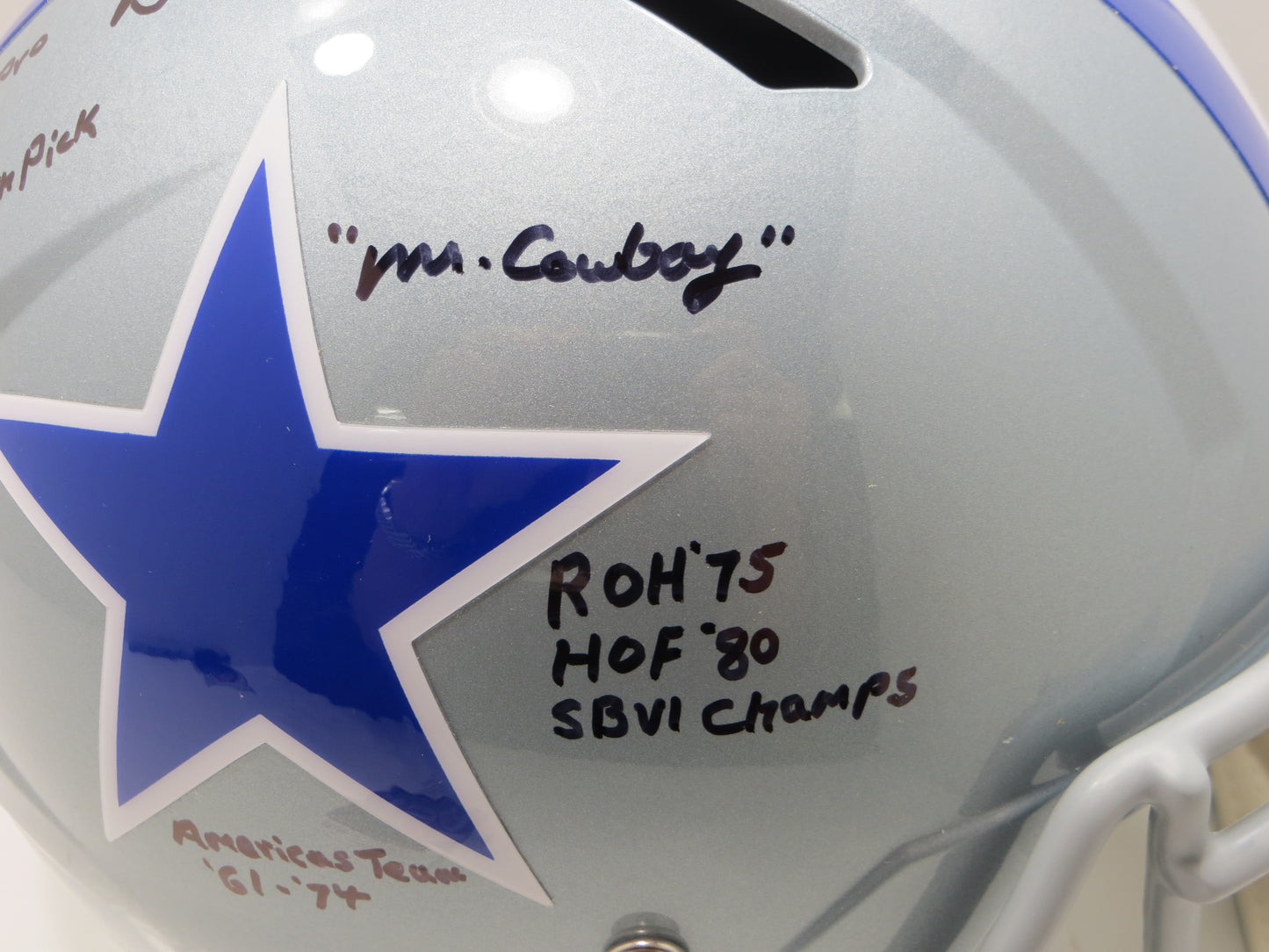 BOB LILLY SIGNED DALLAS COWBOYS RIDDELL FULL SIZE Throwback HELMET w/8INSC JSA