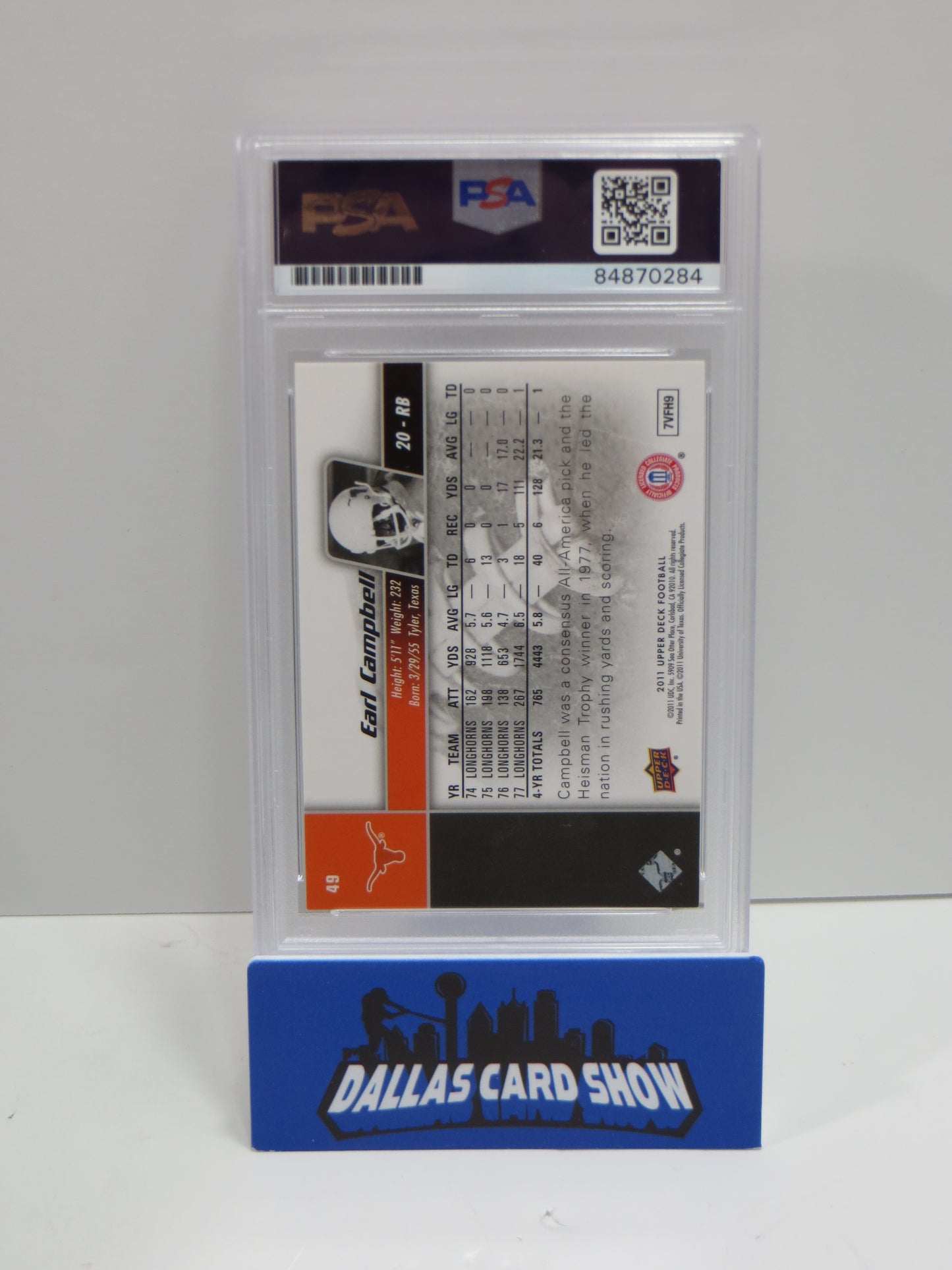 EARL CAMPBELL SIGNED 2011 UPPER DECK #49 Football Card PSA SLAB Authentic AUTO