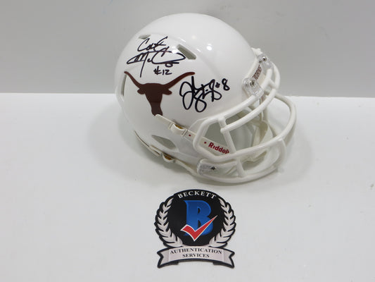 COLT McCOY JORDAN SHIPLEY SIGNED TEXAS LONGHORNS Riddell MINI HELMET BAS