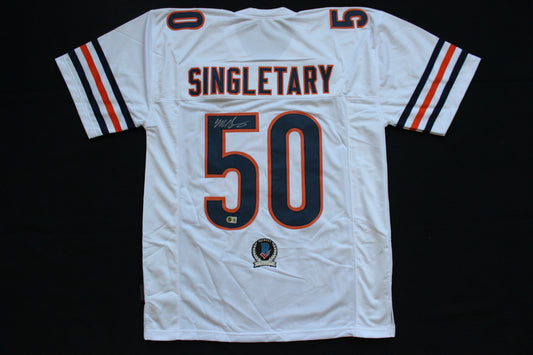 MIKE SINGLETARY CHICAGO BEARS SIGNED WHITE JERSEY Baylor Bears BAS COA