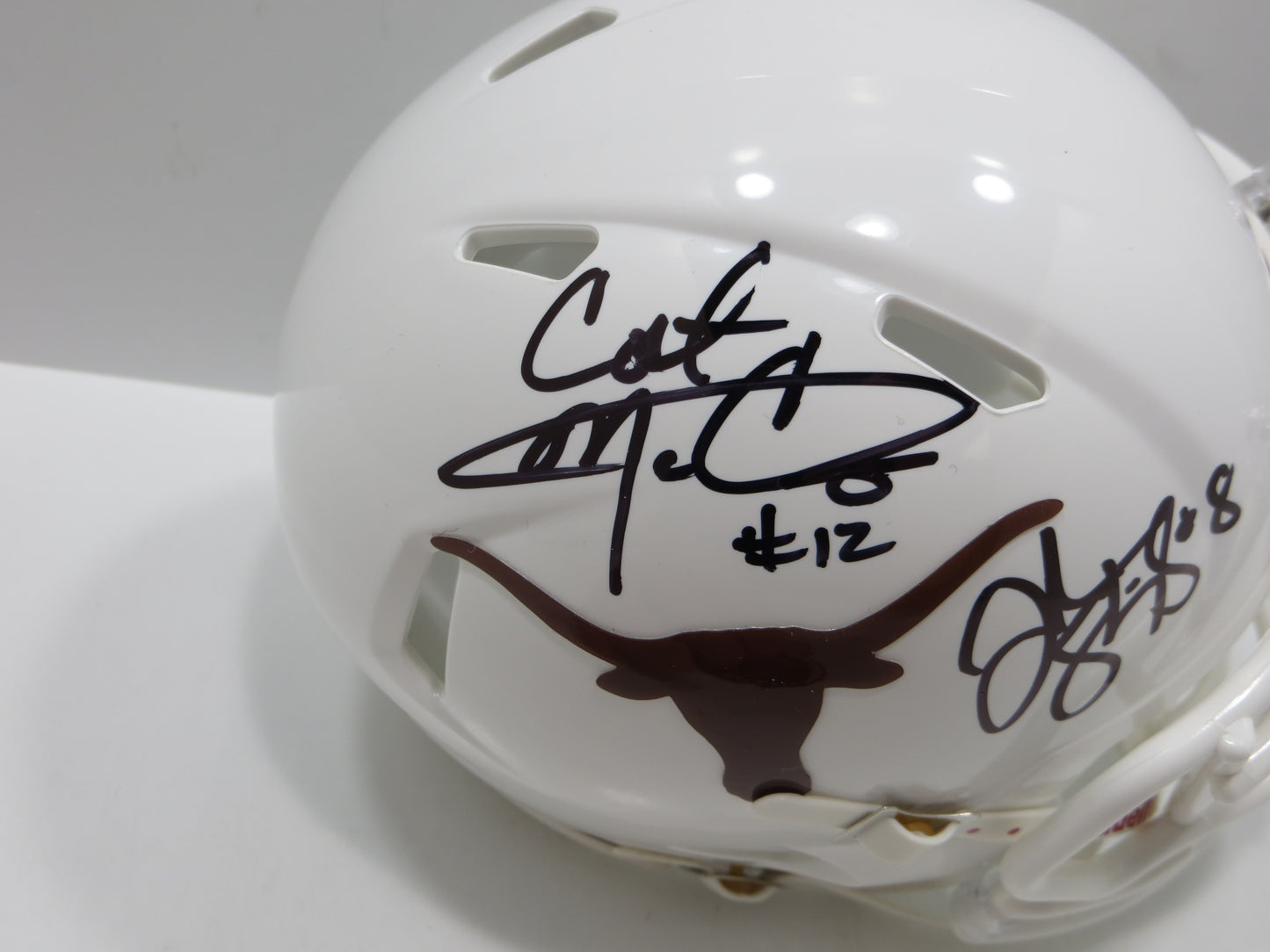 COLT McCOY JORDAN SHIPLEY SIGNED TEXAS LONGHORNS Riddell MINI HELMET BAS