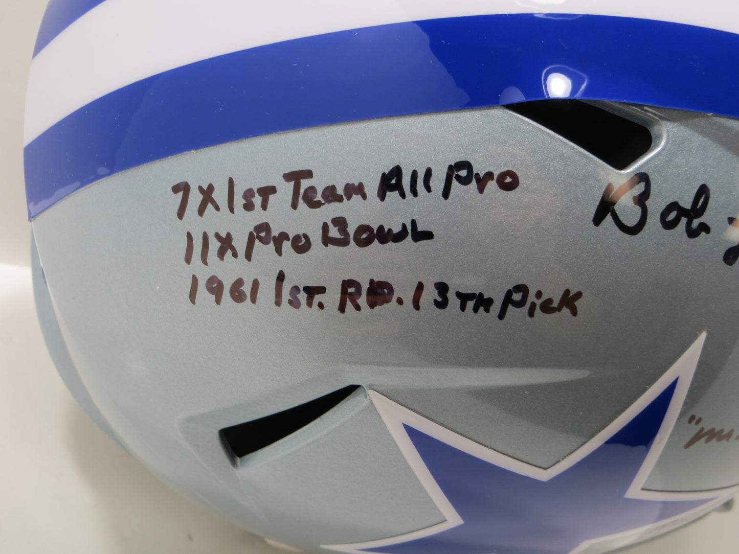 BOB LILLY SIGNED DALLAS COWBOYS RIDDELL FULL SIZE Throwback HELMET w/8INSC JSA