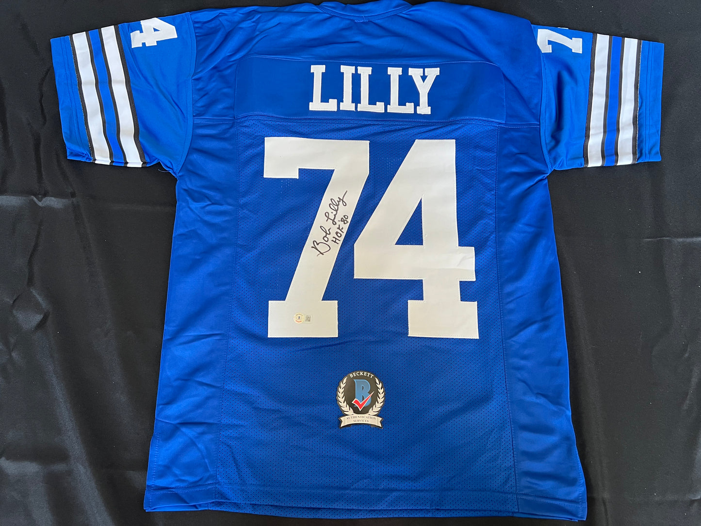 BOB LILLY SIGNED BLUE JERSEY Size M Dallas Cowboys w/HOF 80 BAS COA