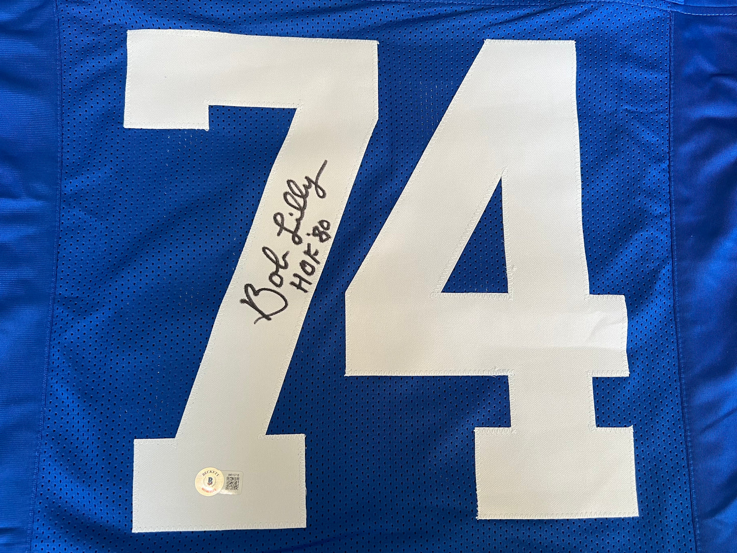 BOB LILLY SIGNED BLUE JERSEY Size M Dallas Cowboys w/HOF 80 BAS COA