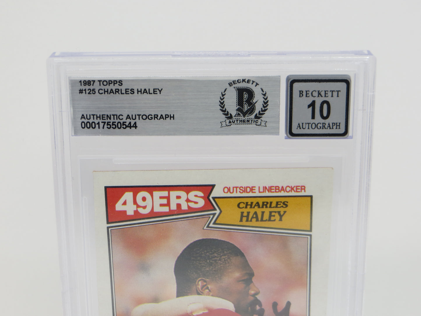 CHARLES HALEY SIGNED 1987 TOPPS #125 COWBOYS 49ers BGS BAS SLAB AUTO 10