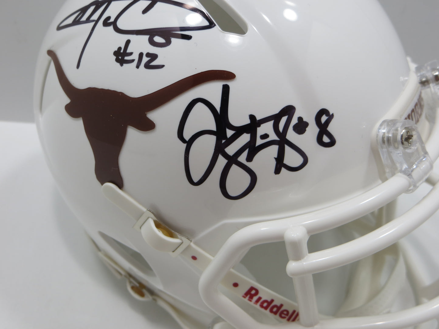 COLT McCOY JORDAN SHIPLEY SIGNED TEXAS LONGHORNS Riddell MINI HELMET BAS