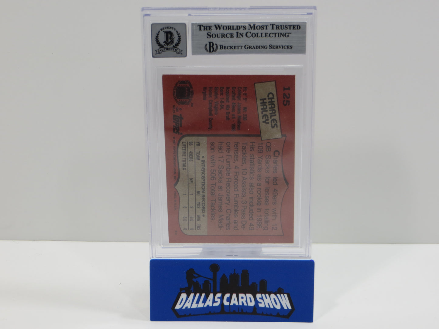 CHARLES HALEY SIGNED 1987 TOPPS #125 COWBOYS 49ers BGS BAS SLAB AUTO 10