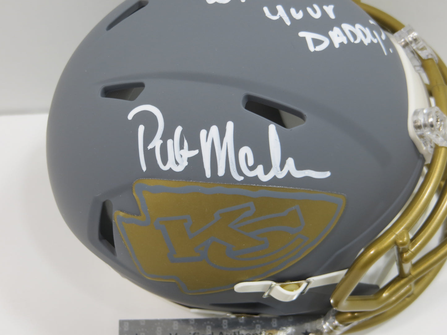 PAT PATRICK MAHOMES SR. KANSAS CITY CHIEFS SIGNED SLATE HELMET w/INSC BAS