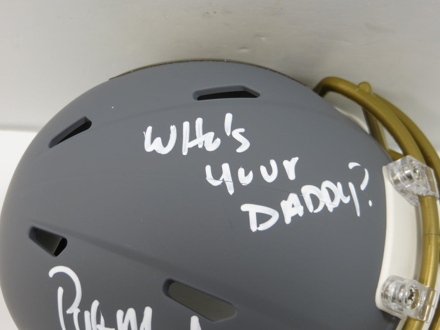 PAT PATRICK MAHOMES SR. KANSAS CITY CHIEFS SIGNED SLATE HELMET w/INSC BAS