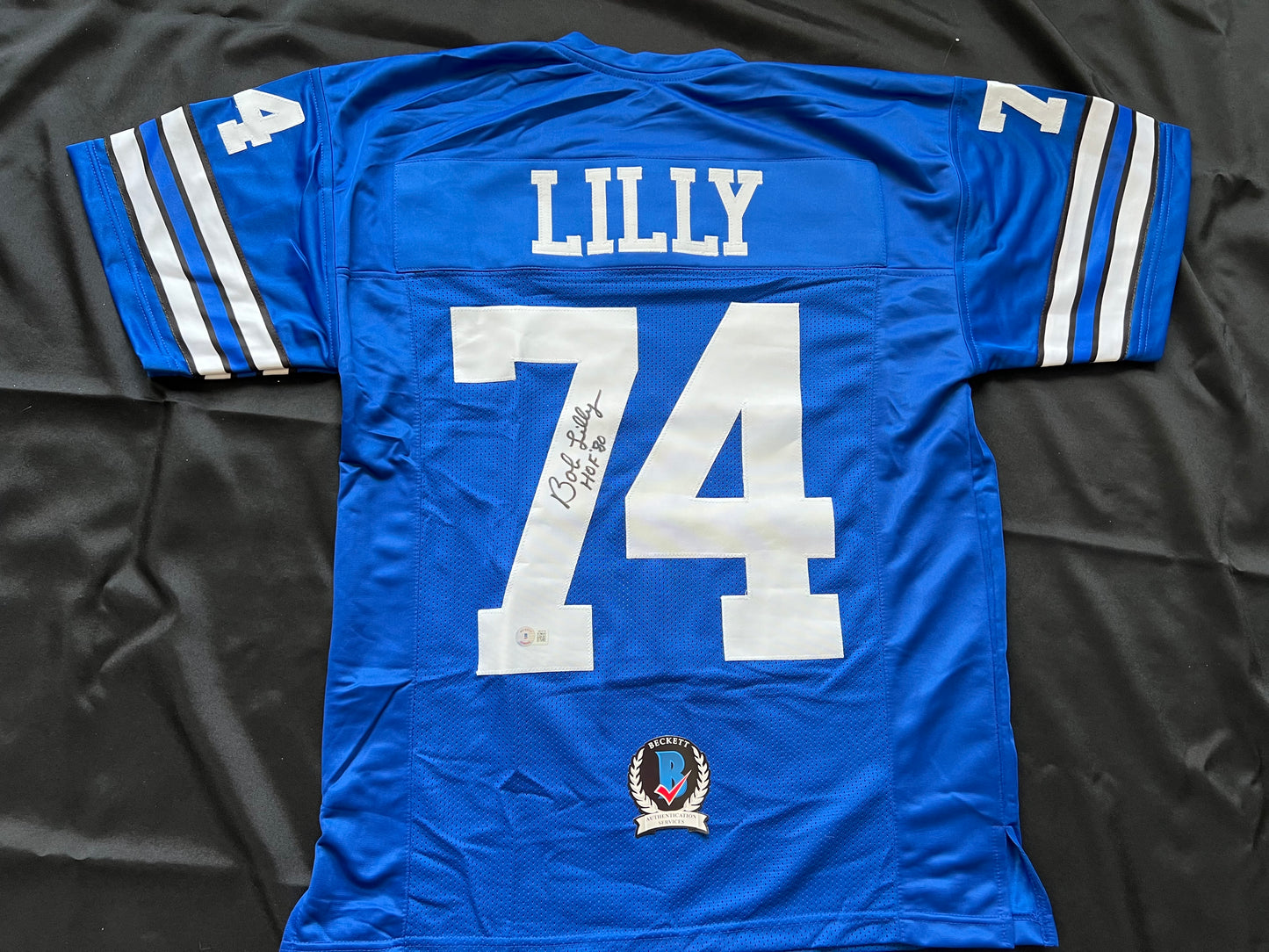 BOB LILLY SIGNED BLUE JERSEY Size M Dallas Cowboys w/HOF 80 BAS COA