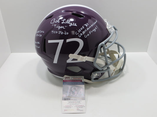 BOB LILLY SIGNED TCU HORNED FROGS #72 FULL SIZE HELMET w/MULTI INSCs JSA COA