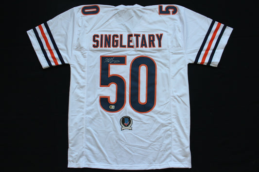 MIKE SINGLETARY CHICAGO BEARS SIGNED WHITE JERSEY Baylor Bears BAS COA