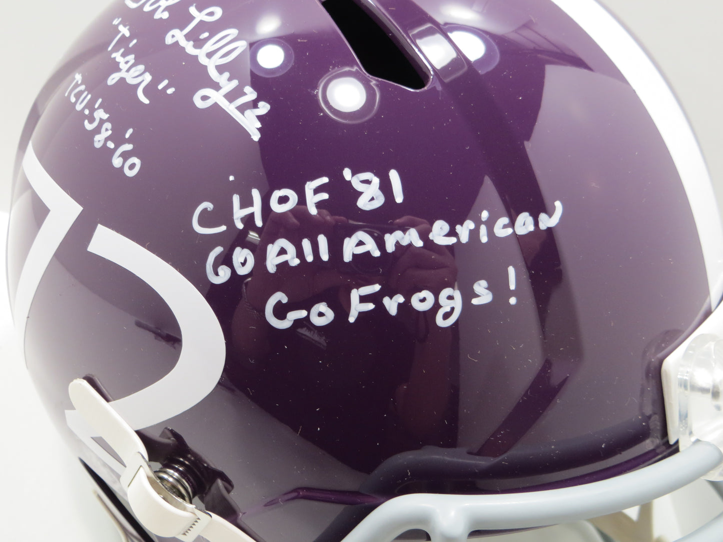 BOB LILLY SIGNED TCU HORNED FROGS #72 FULL SIZE HELMET w/MULTI INSCs JSA COA