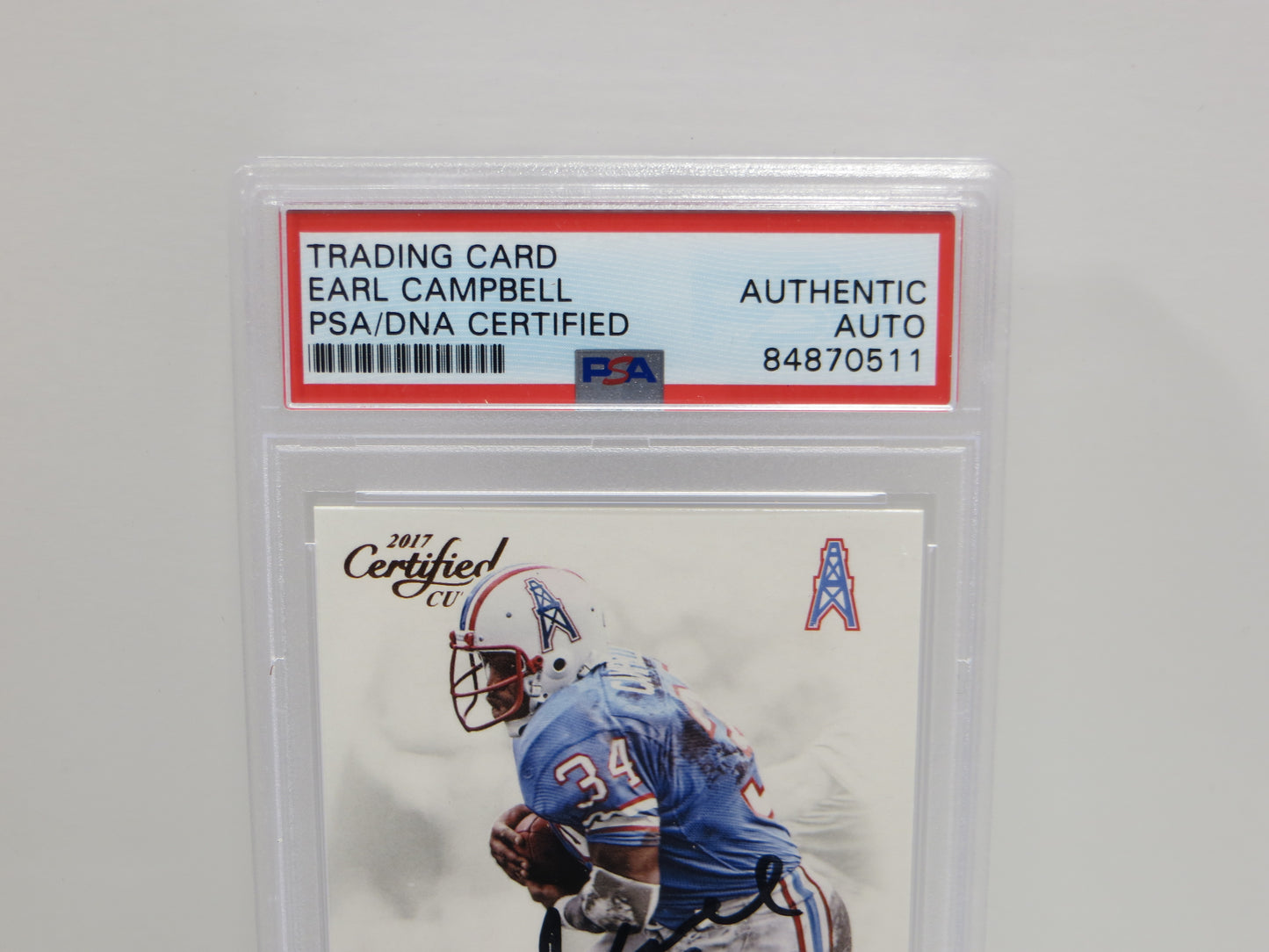 EARL CAMPBELL SIGNED 2017 DONRUSS CERTIFIED CUTS #16 Football Card PSA SLAB Authentic AUTO