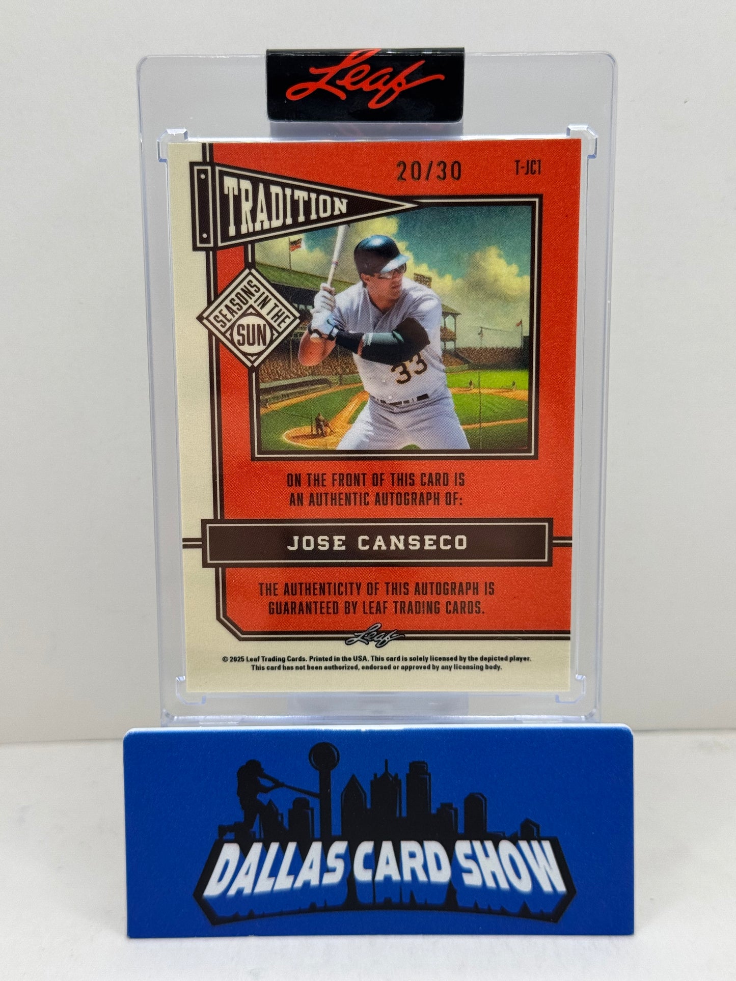 2025 leaf Seasons In the Sun #T-JC1 Jose Canseco Tradition Autograph /30