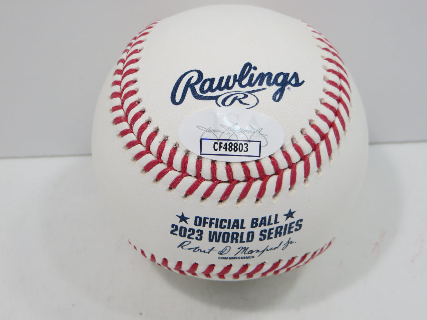BRUCE BOCHY SIGNED Rawlings 2023 World Series BASEBALL w/INSC Texas Rangers JSA