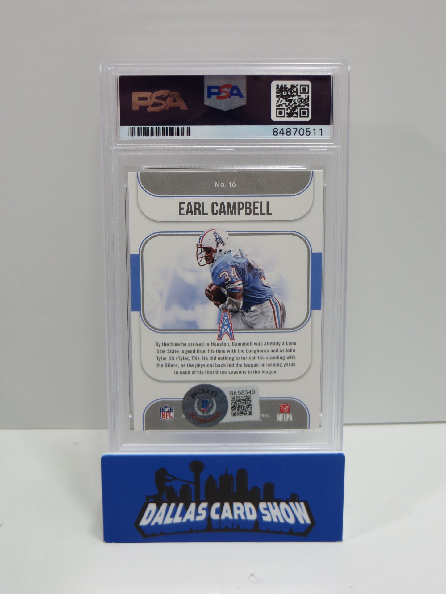 EARL CAMPBELL SIGNED 2017 DONRUSS CERTIFIED CUTS #16 Football Card PSA SLAB Authentic AUTO