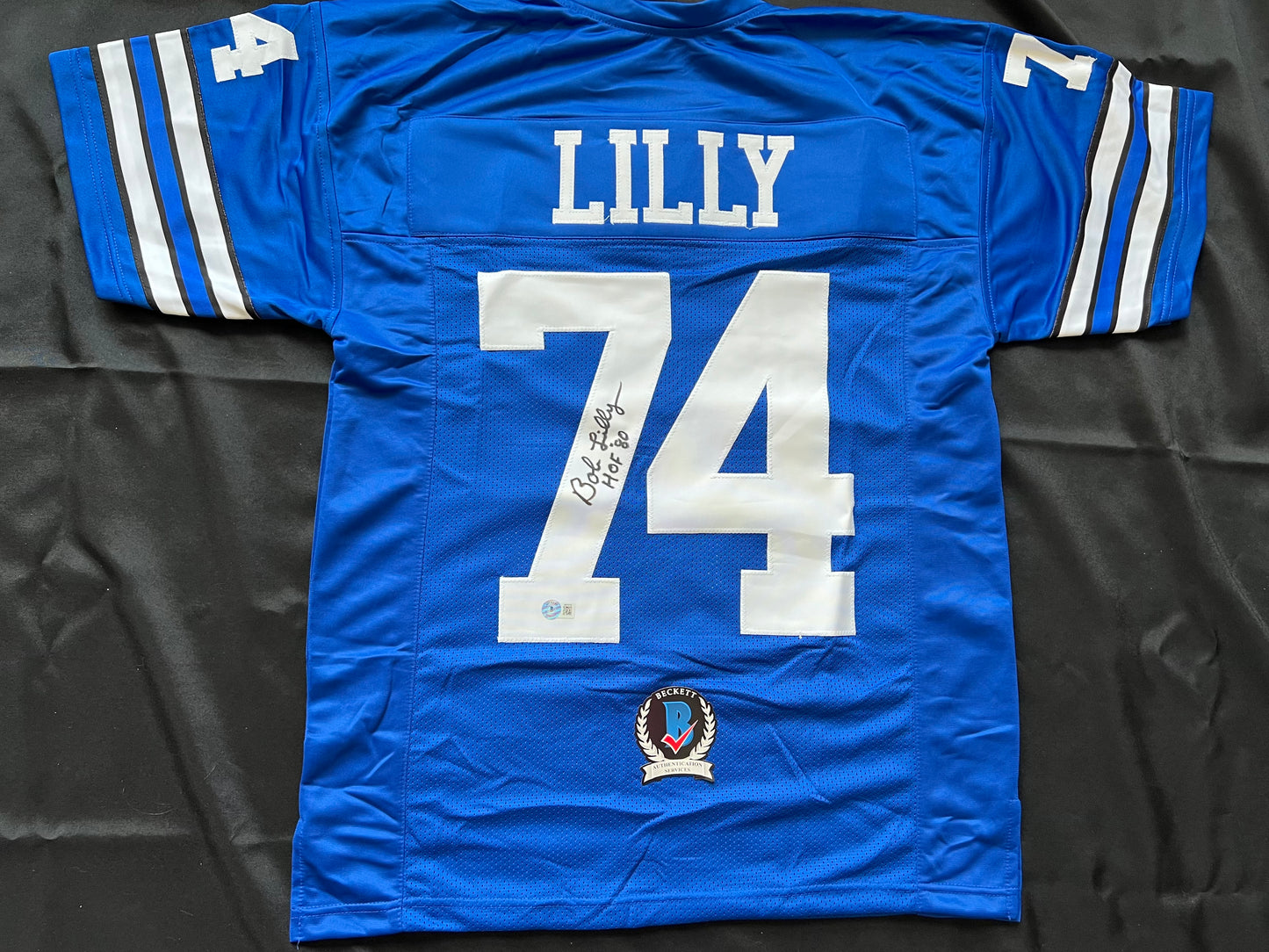 BOB LILLY SIGNED BLUE JERSEY Size M Dallas Cowboys w/HOF 80 BAS COA