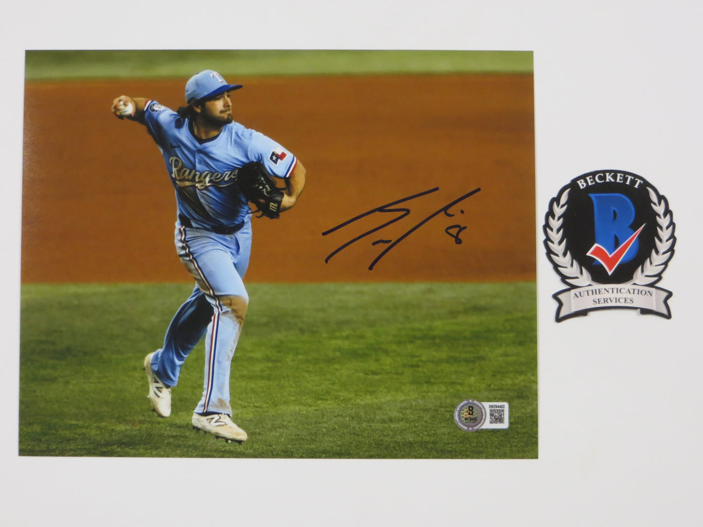 JOSH SMITH TEXAS RANGERS SIGNED 8x10 PHOTO ALT Jersey Light Blue FIELDING BAS