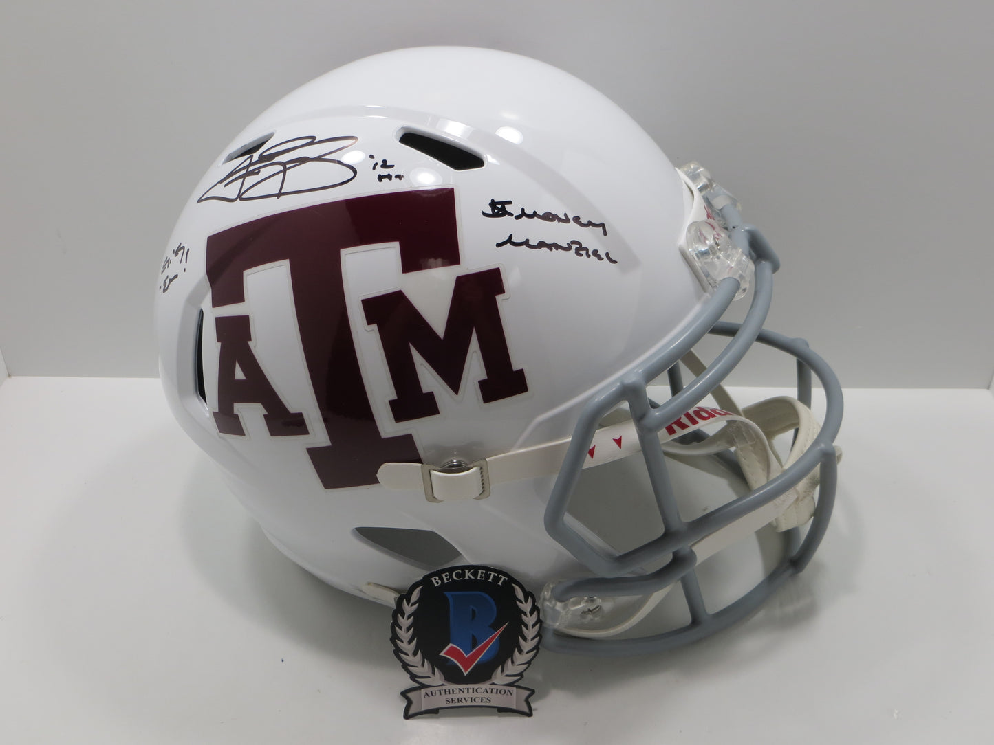 JOHNNY MANZIEL SIGNED TEXAS A&M AGGIES FULL SIZE White HELMET w/MONEY BAS