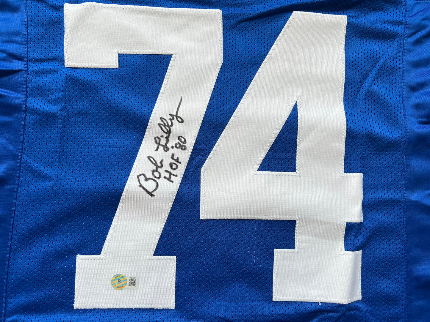 BOB LILLY SIGNED BLUE JERSEY Size M Dallas Cowboys w/HOF 80 BAS COA