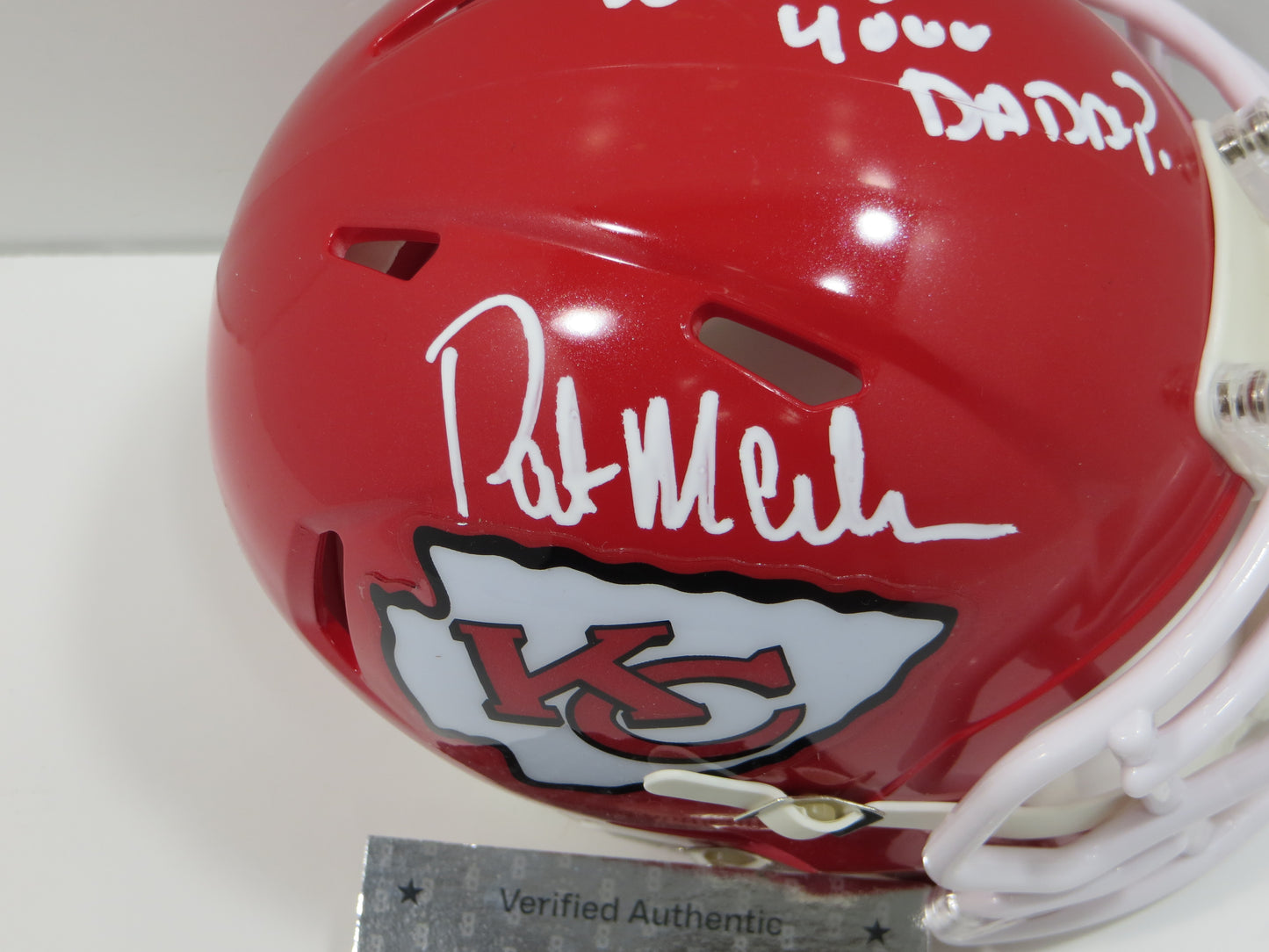 PAT PATRICK MAHOMES SR. KANSAS CITY CHIEFS SIGNED MINI HELMET w/INSC BAS COA