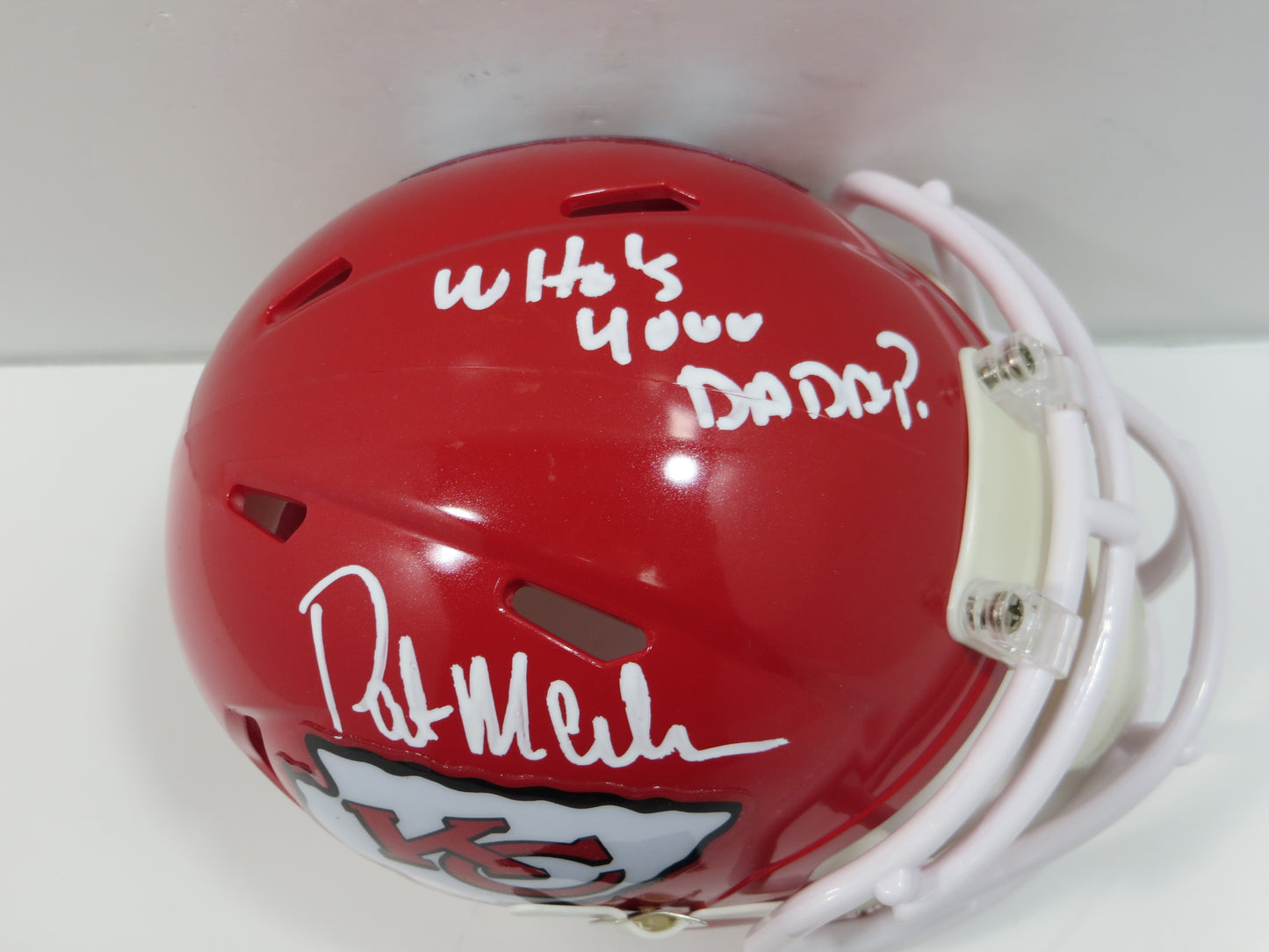 PAT PATRICK MAHOMES SR. KANSAS CITY CHIEFS SIGNED MINI HELMET w/INSC BAS COA
