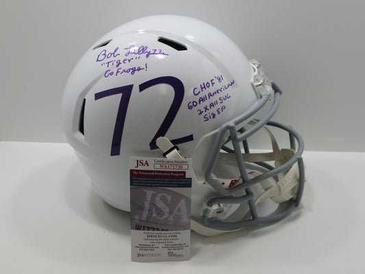 BOB LILLY SIGNED TCU HORNED FROGS WHITE #72 FULL SIZE HELMET w/MULTI INSCs JSA