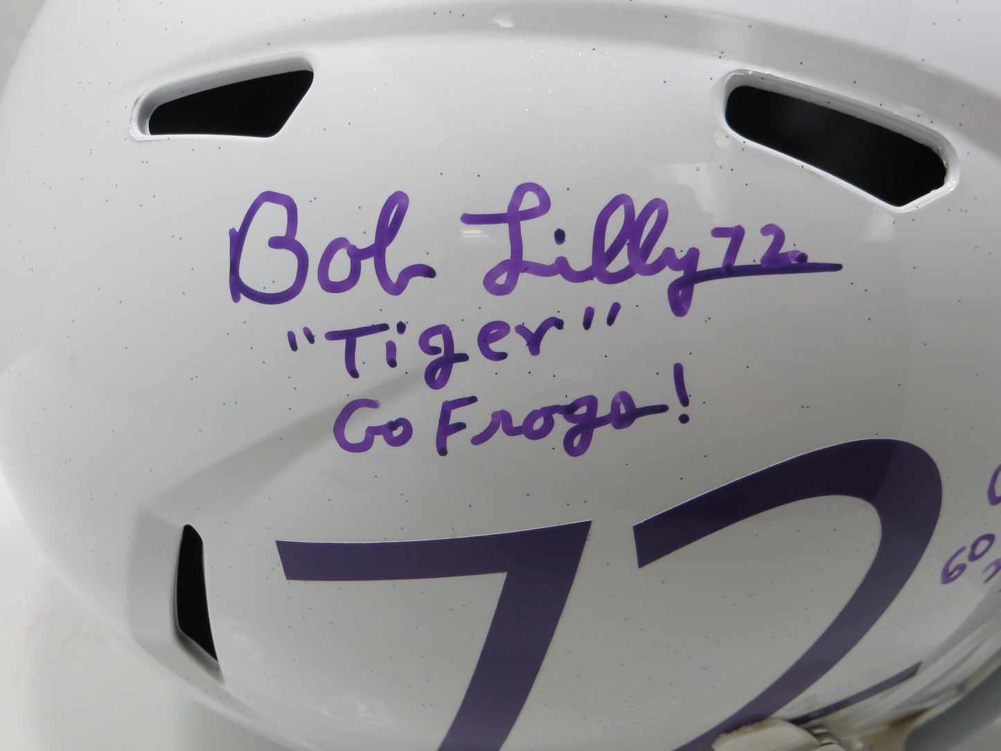 BOB LILLY SIGNED TCU HORNED FROGS WHITE #72 FULL SIZE HELMET w/MULTI INSCs JSA