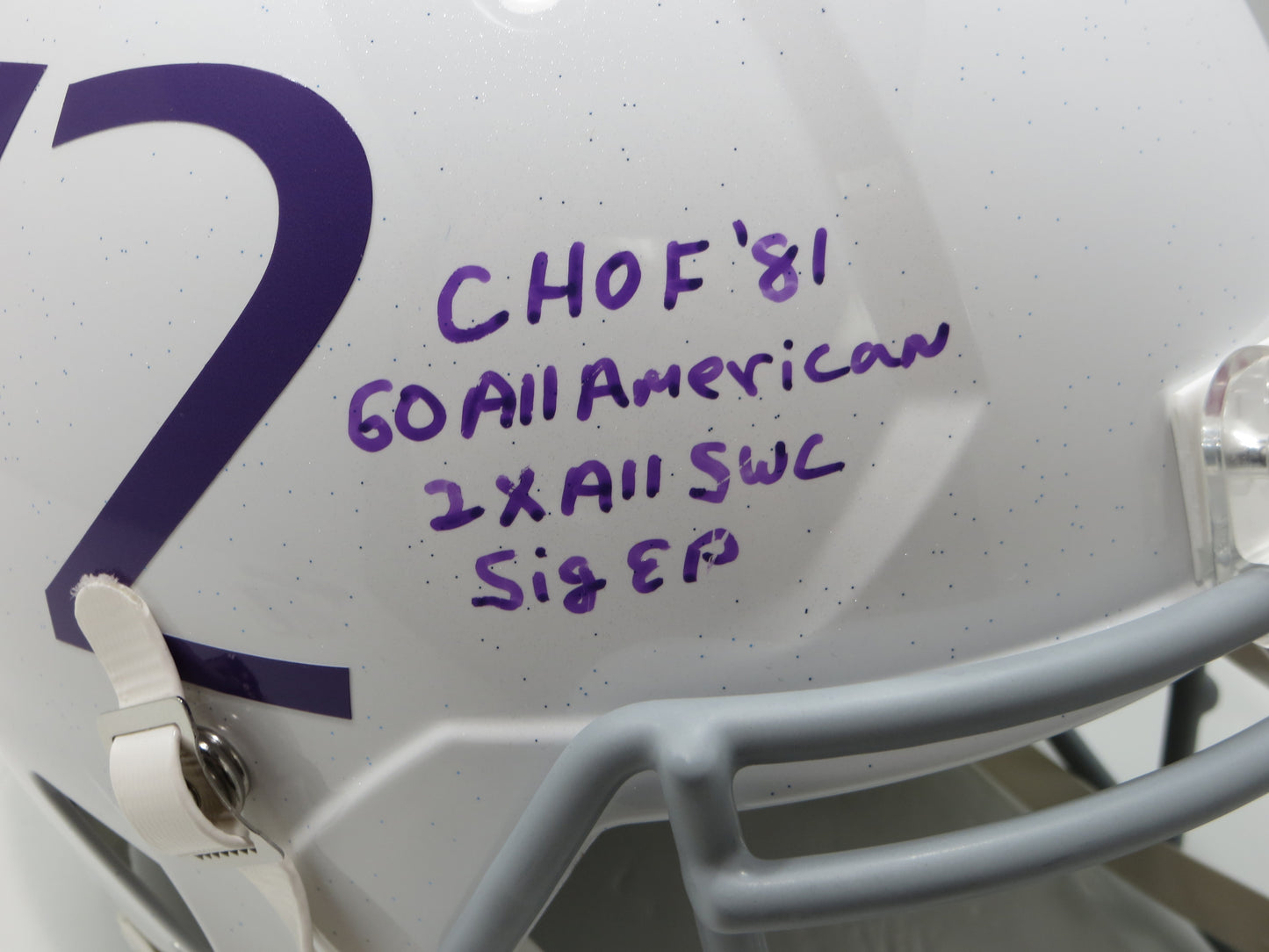 BOB LILLY SIGNED TCU HORNED FROGS WHITE #72 FULL SIZE HELMET w/MULTI INSCs JSA