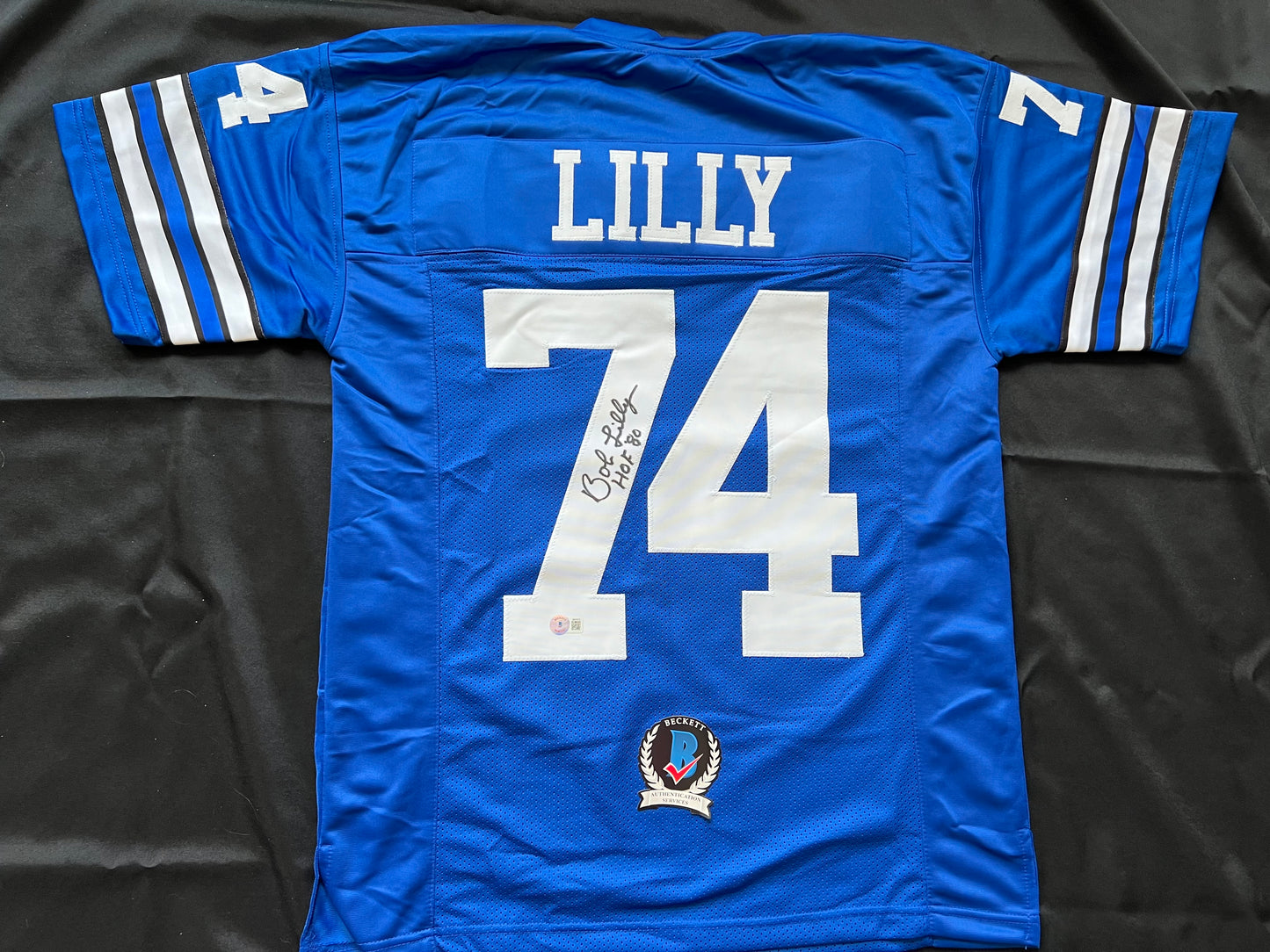 BOB LILLY SIGNED BLUE JERSEY Size M Dallas Cowboys w/HOF 80 BAS COA