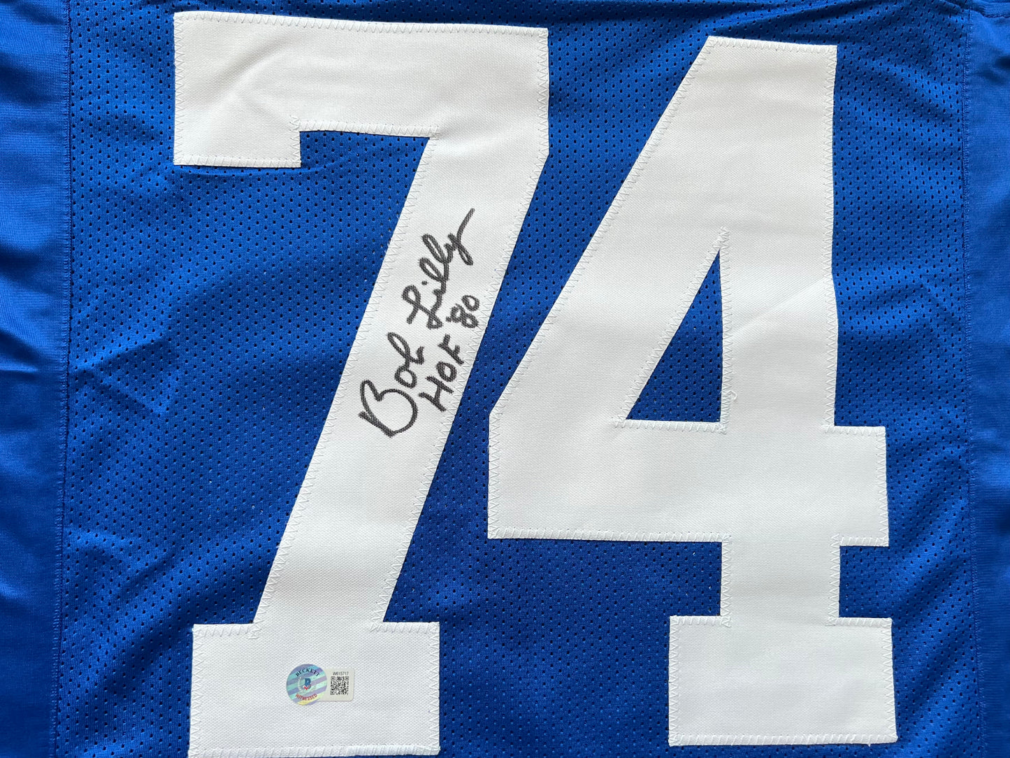 BOB LILLY SIGNED BLUE JERSEY Size M Dallas Cowboys w/HOF 80 BAS COA