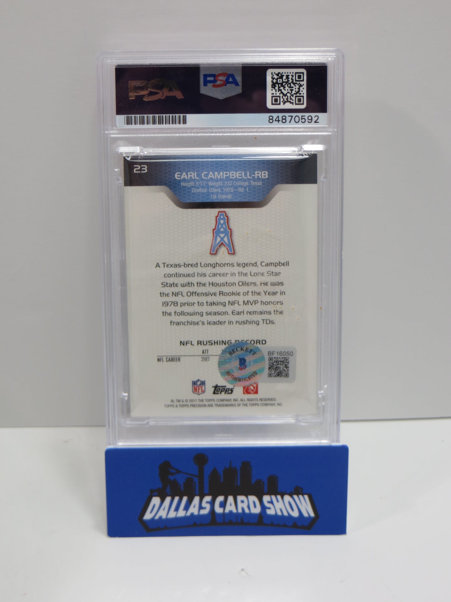 EARL CAMPBELL SIGNED 2011 TOPPS PRECISION #23 Football Card PSA SLAB Authentic AUTO