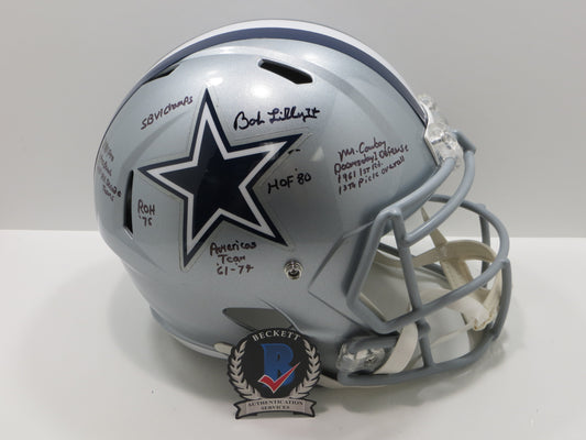 BOB LILLY SIGNED DALLAS COWBOYS RIDDELL FULL SIZE HELMET w10STATS BAS