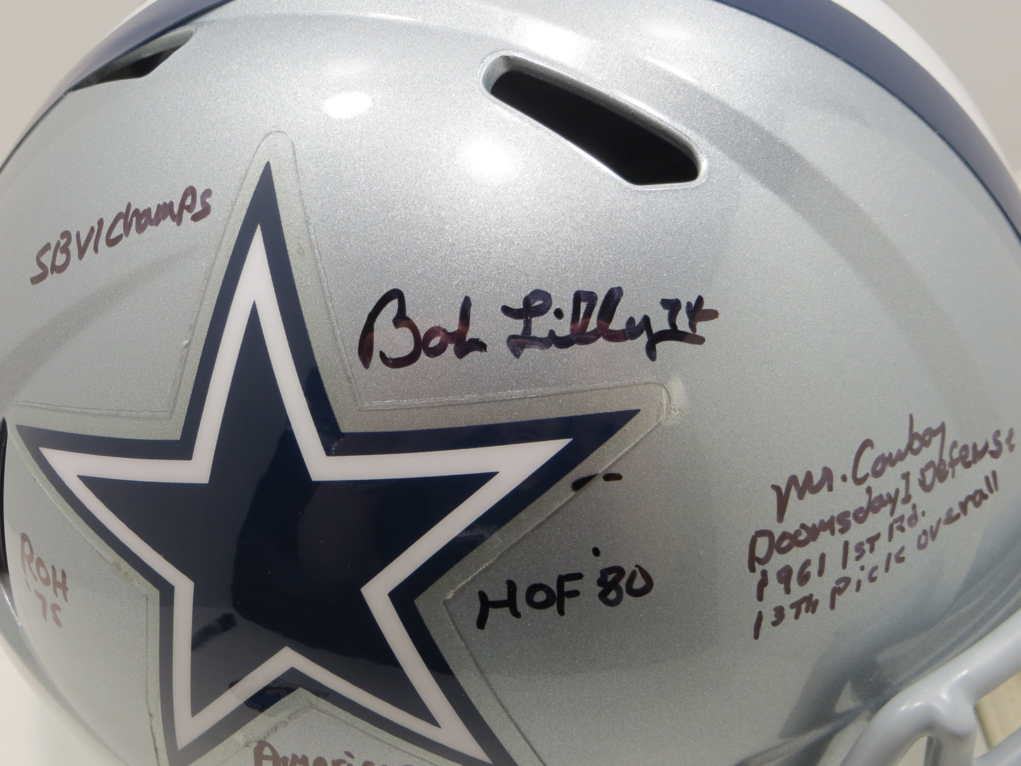 BOB LILLY SIGNED DALLAS COWBOYS RIDDELL FULL SIZE HELMET w10STATS BAS
