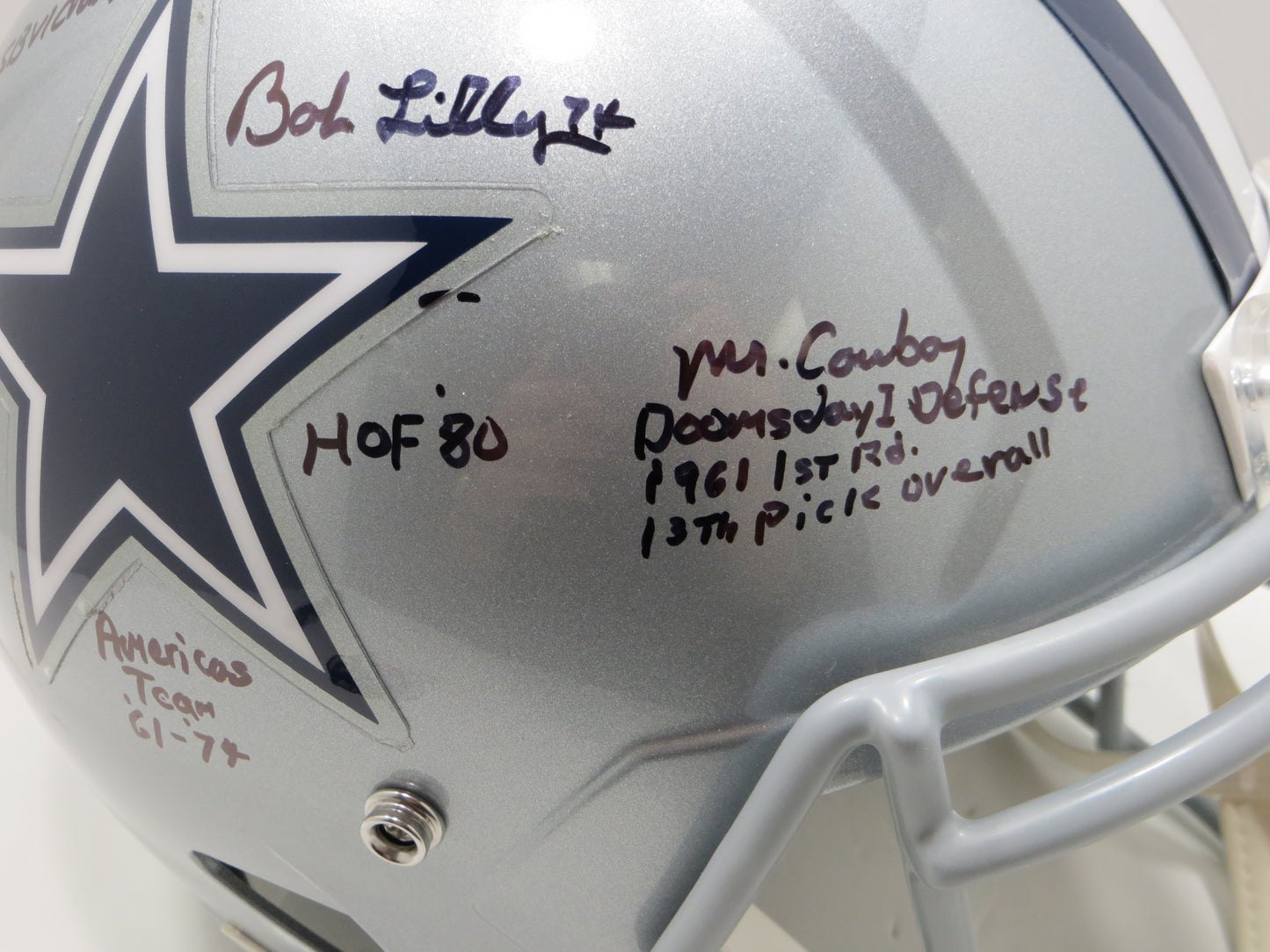 BOB LILLY SIGNED DALLAS COWBOYS RIDDELL FULL SIZE HELMET w10STATS BAS