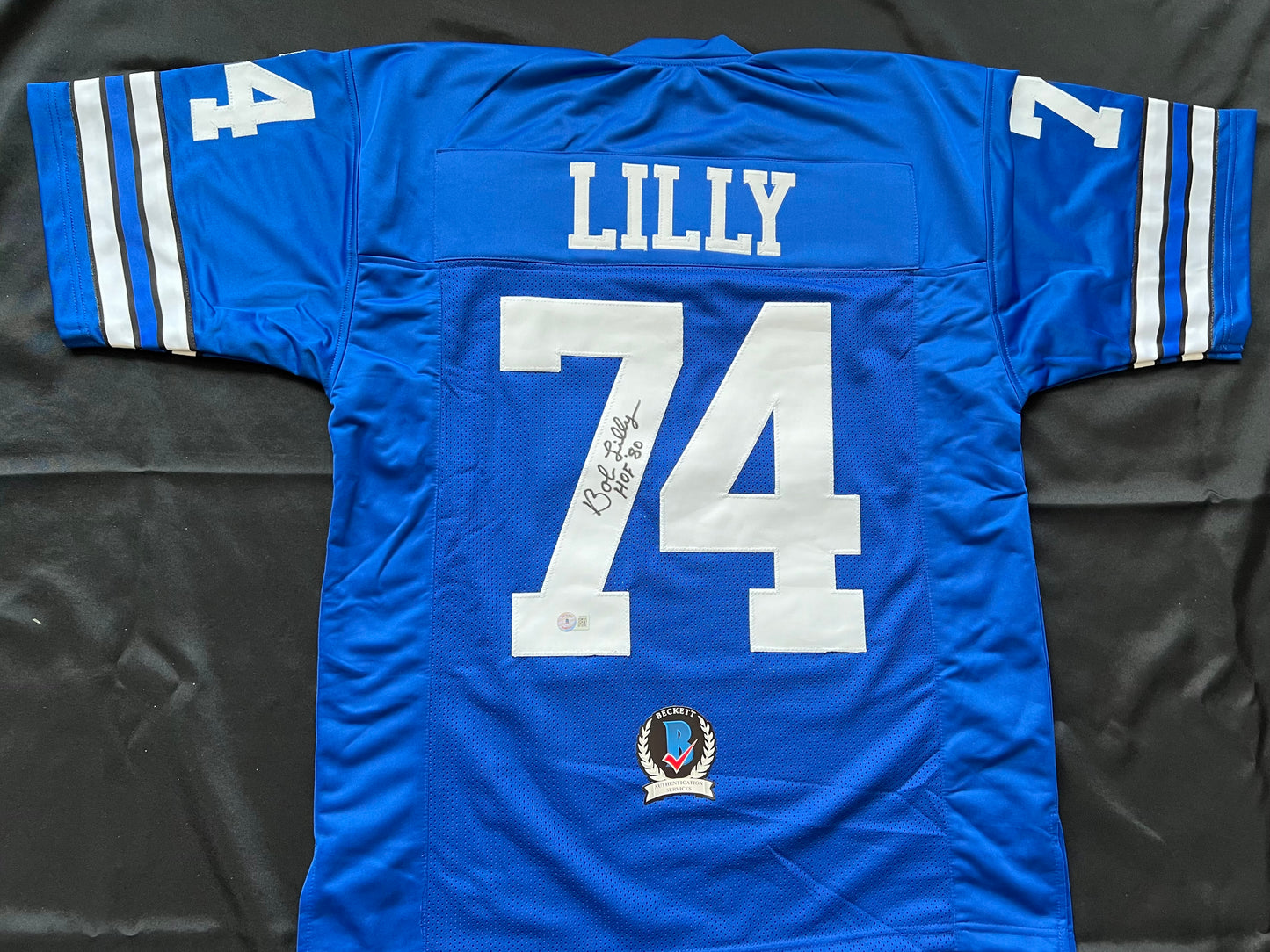 BOB LILLY SIGNED BLUE JERSEY Size L Dallas Cowboys w/HOF 80 BAS COA