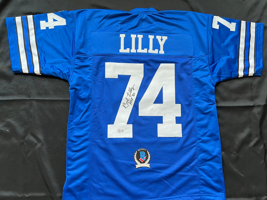 BOB LILLY SIGNED BLUE JERSEY Size L Dallas Cowboys w/HOF 80 BAS COA