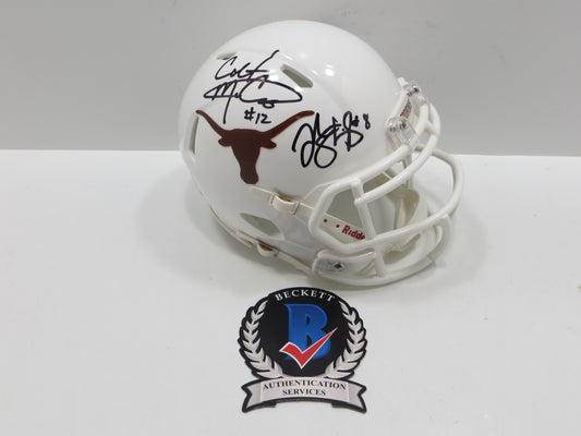 COLT McCOY JORDAN SHIPLEY SIGNED TEXAS LONGHORNS Riddell MINI HELMET BAS