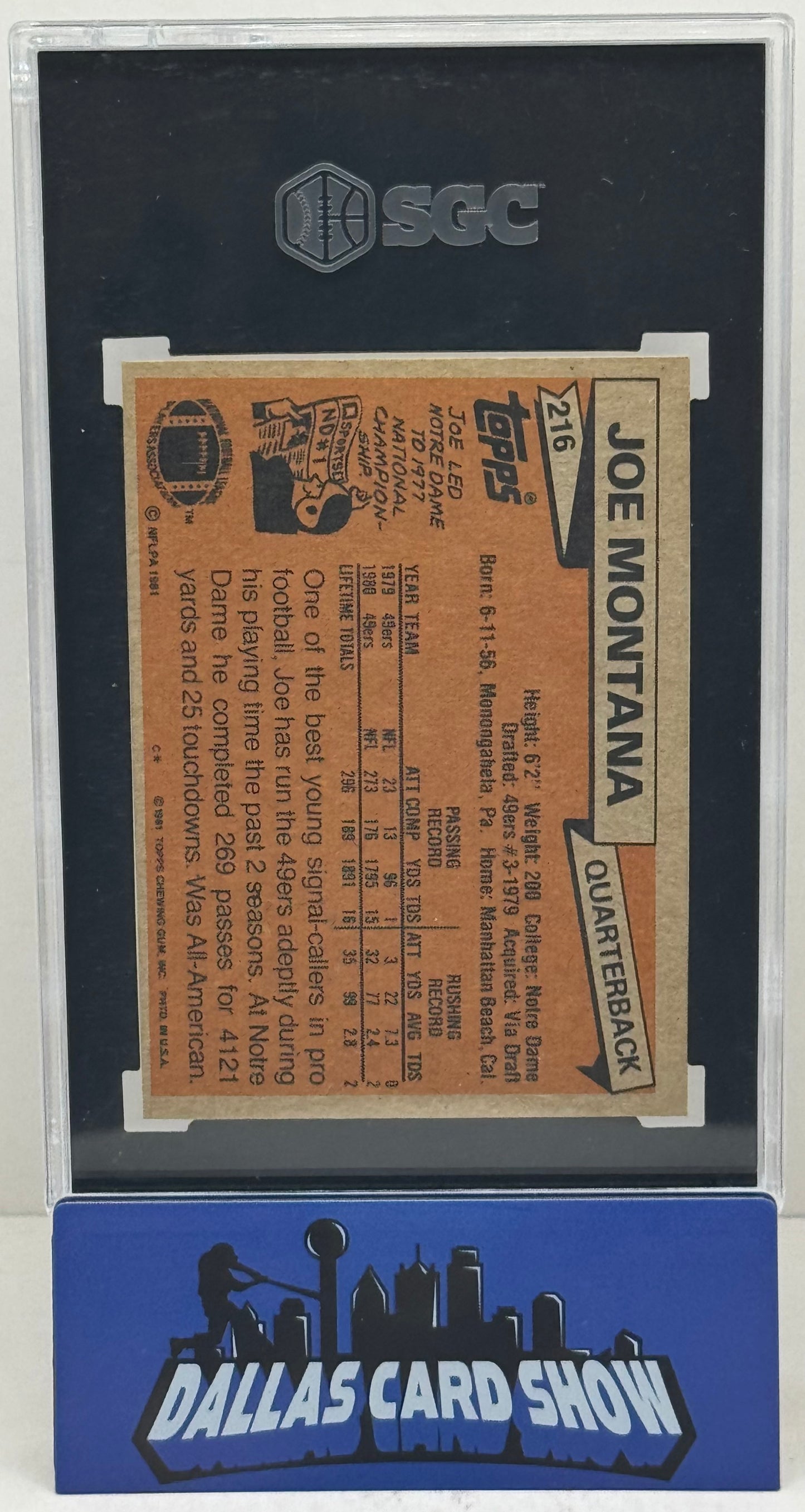 1981 Topps #216 Joe Montana Rookie RC SGC 7.5