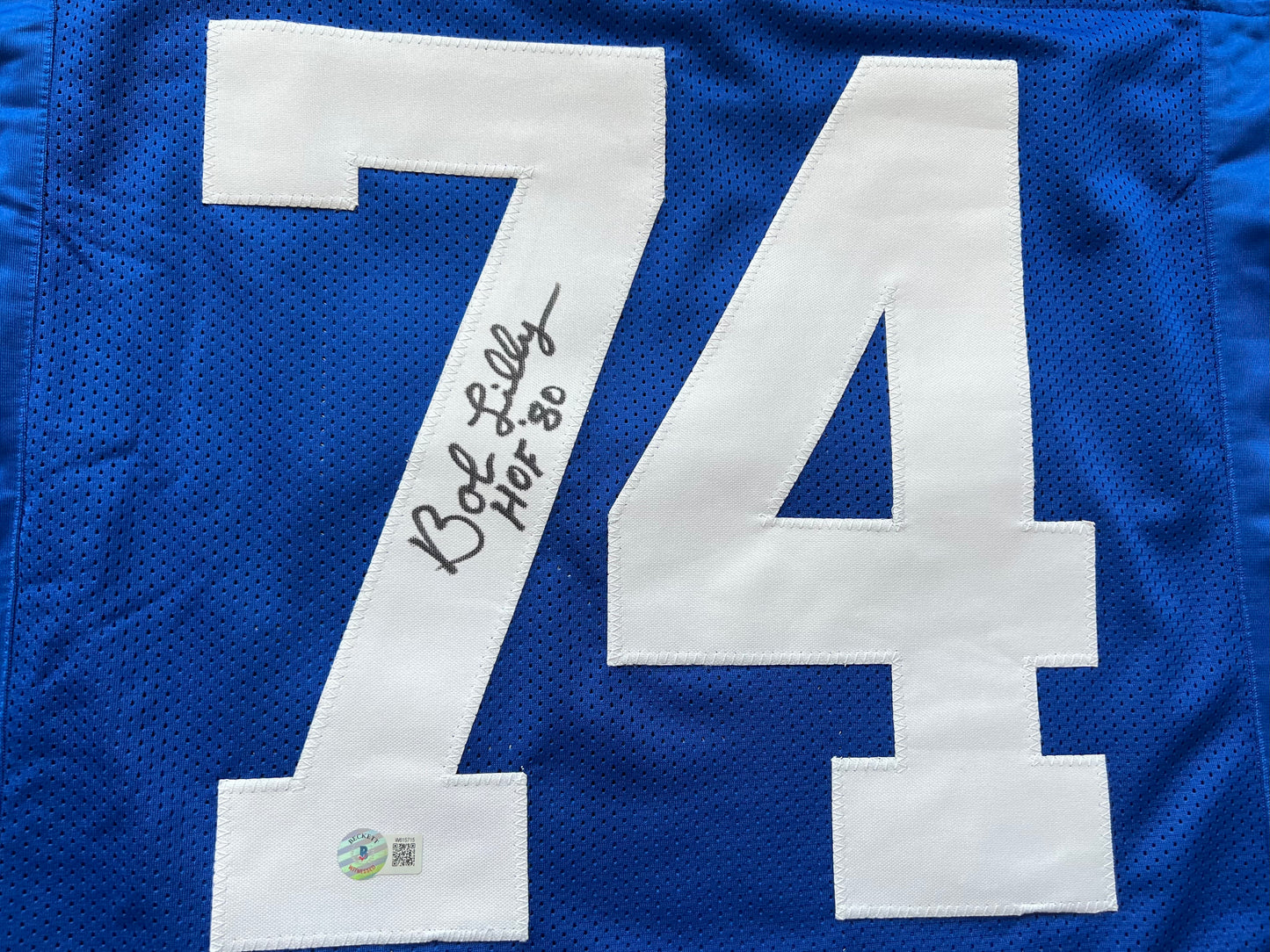 BOB LILLY SIGNED BLUE JERSEY Size L Dallas Cowboys w/HOF 80 BAS COA