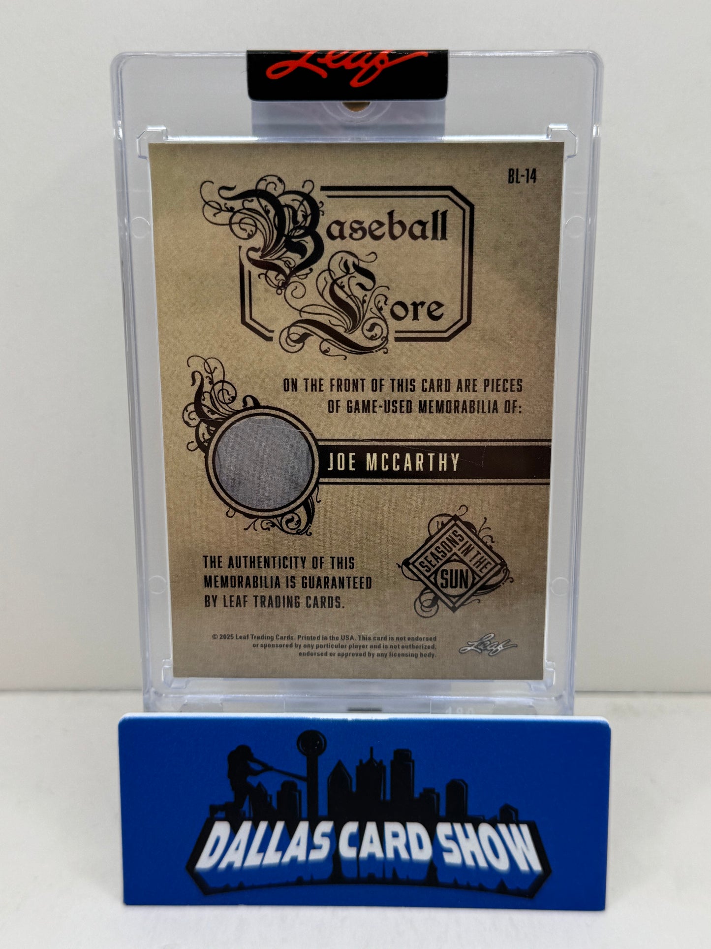 2025 Leaf Seasons In The Sun #BL-14 Joe McCarthy Baseball Lore Relic /25