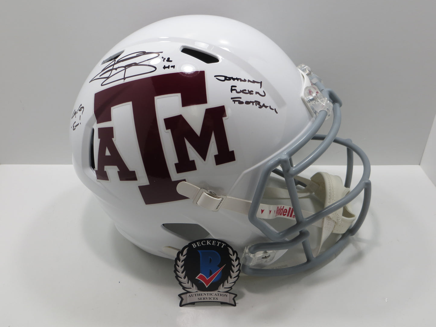 JOHNNY MANZIEL SIGNED TEXAS A&M AGGIES FULL SIZE White HELMET w/JOHNNYFB BAS