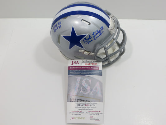 BOB LILLY SIGNED DALLAS COWBOYS MINI SILVER THROWBACK HELMET w/3 INSCs JSA