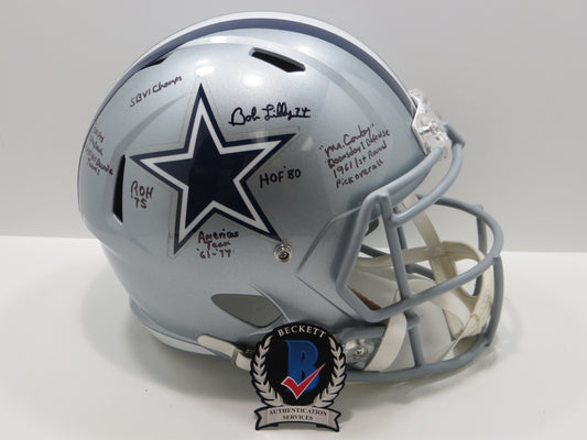 BOB LILLY SIGNED DALLAS COWBOYS RIDDELL FULL SIZE HELMET w10STATS BAS